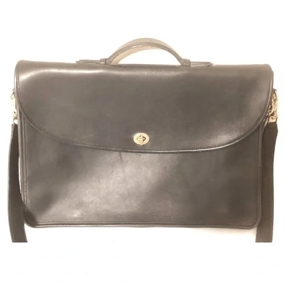 バッグ New Vintage Coach Briefbag Black Leather COACH VINTAGE BLACK LEATHER BUSINESS SOFT BRIEFCASE BAG 5286 90'S